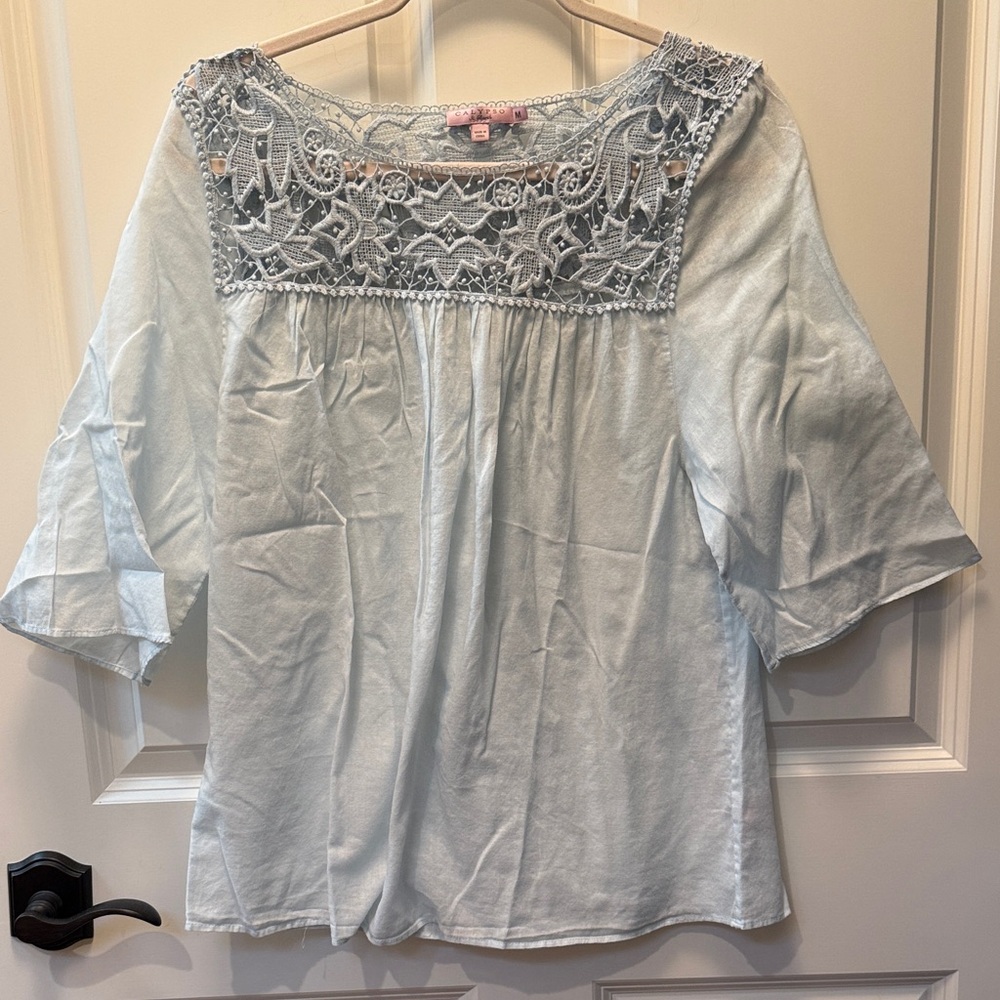 Calypso St. Barth Light Blue Lace Blouse